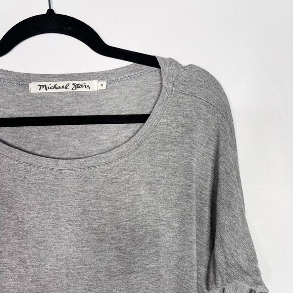 Michael Stars Medium M Heather Gray 3/4 Sleeve Tie Front Tee Scoop Neck Tshirt - Picture 5 of 8